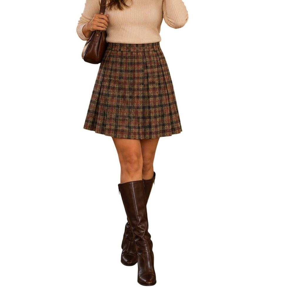 Vintage VALENTINO Wool Plaid Pleated Skirt Size 12 ACADEMIA OLD MONEY Medium M - Picture 1 of 7